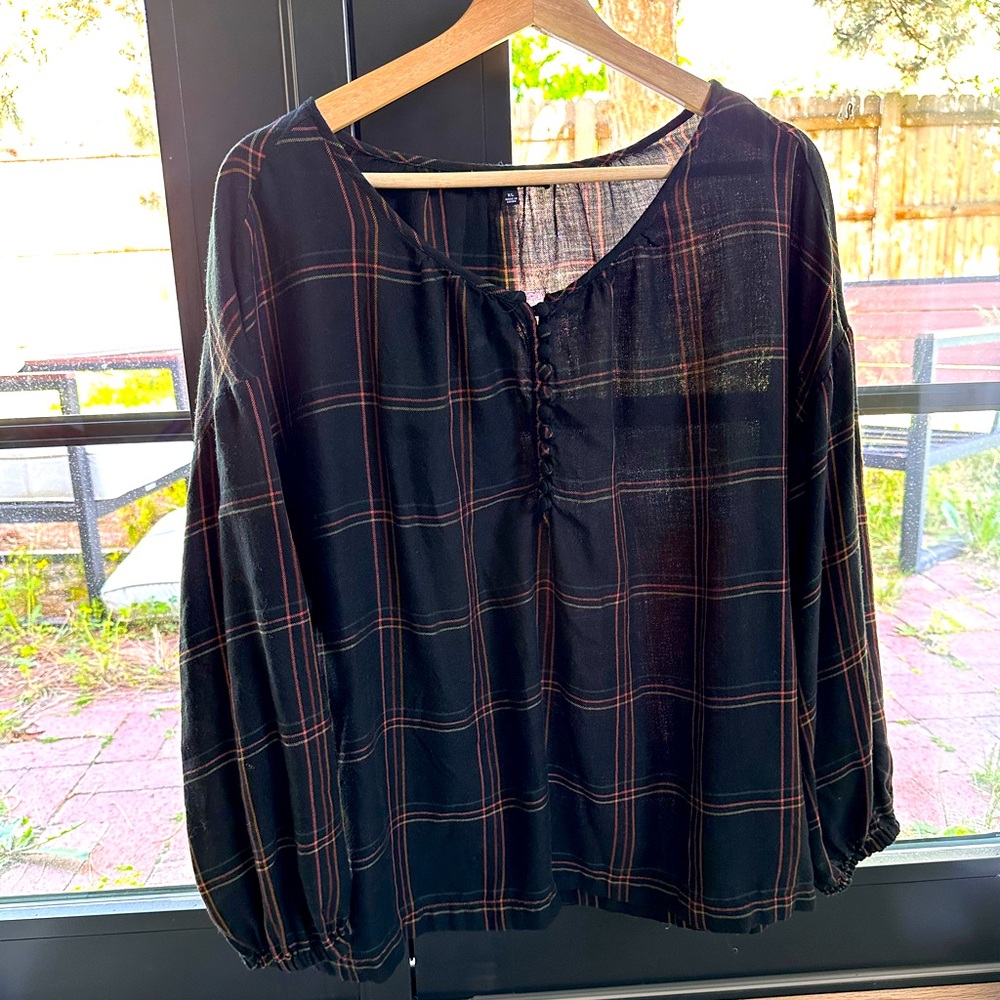 Madewell Women’s plaid peasant top
